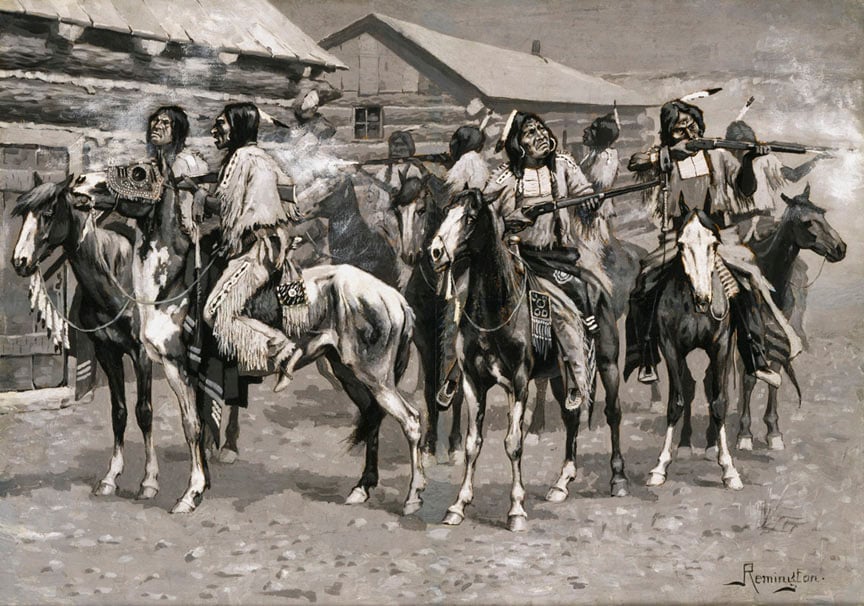 Crow Indians Firing into the Agency